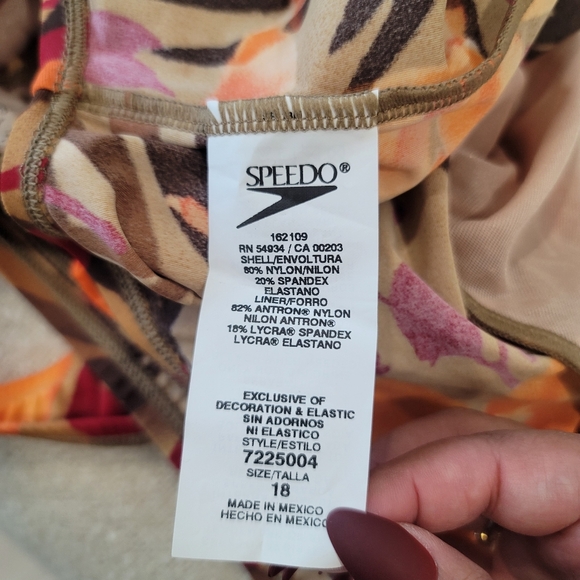 NEW SPEEDO Orange And Brown Floral One Piece Swimsuit Size 18 Vintage - Picture 7 of 13